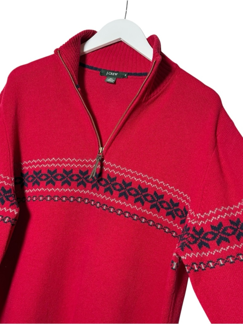 Vintage J. Crew Lambswool Fair Isle Quarter Zip Pullover in Red Size XL - Picture 5 of 9